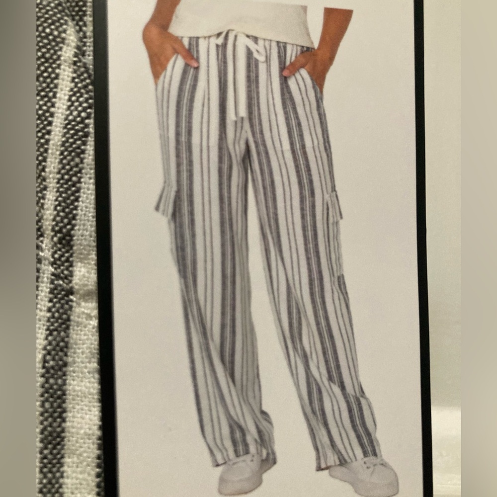 Roxy linen cargo Striped  wide leg Pants